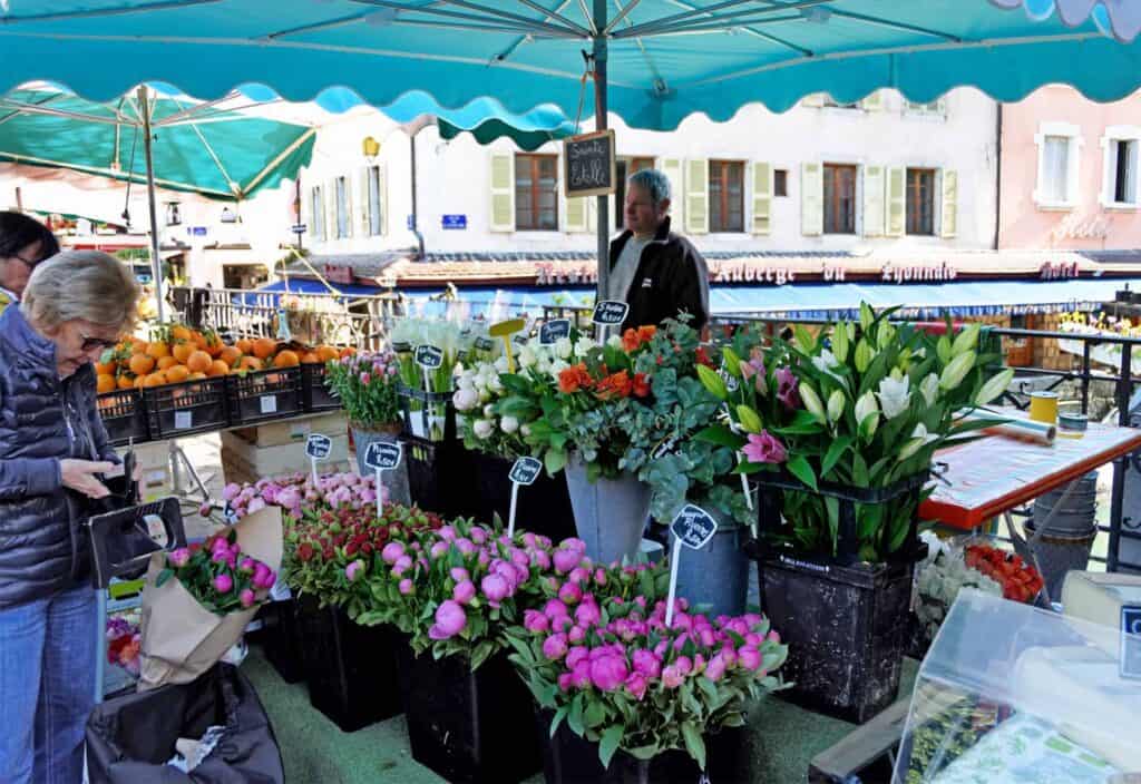 Flower stall at the Annecy Street Market