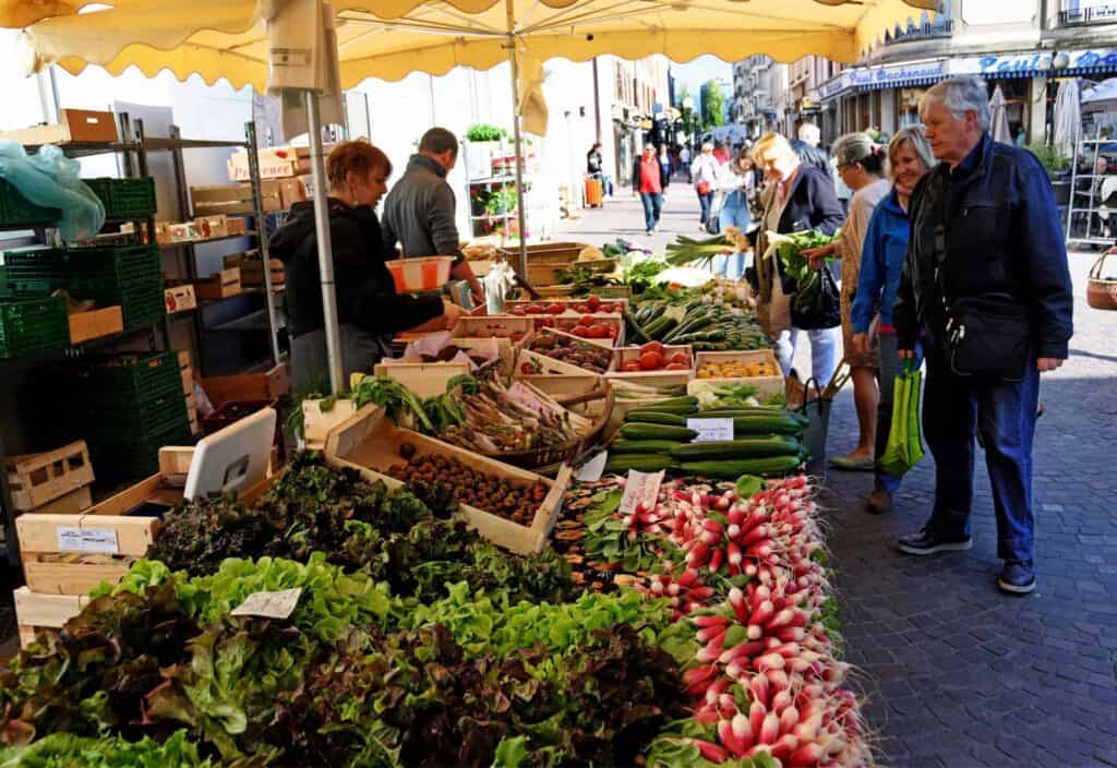 Vegetable stall at the Annecy Street Market