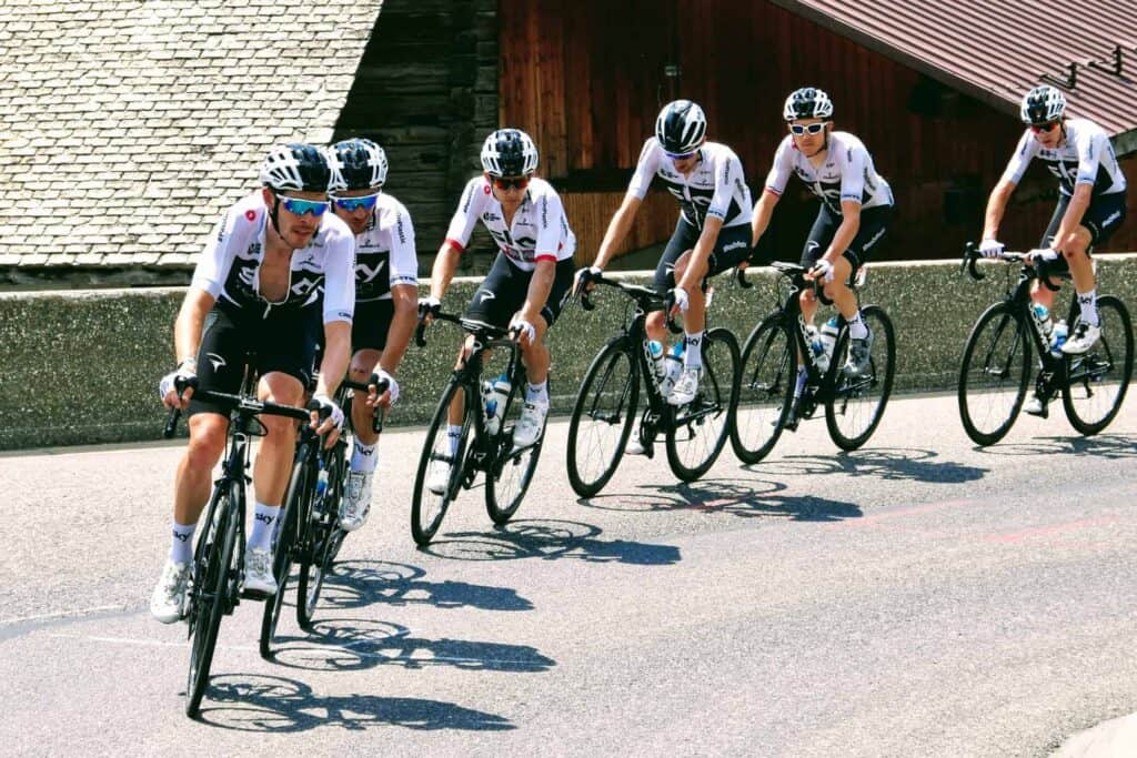 Team Sky on the climb up to the Col de la Croix Fry