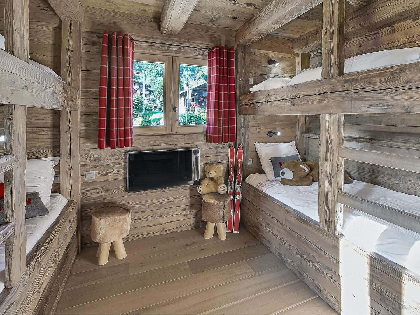 Cool kids' bedrooms: Three sets of bunks in the kids dorm at Chalet Patagonia
