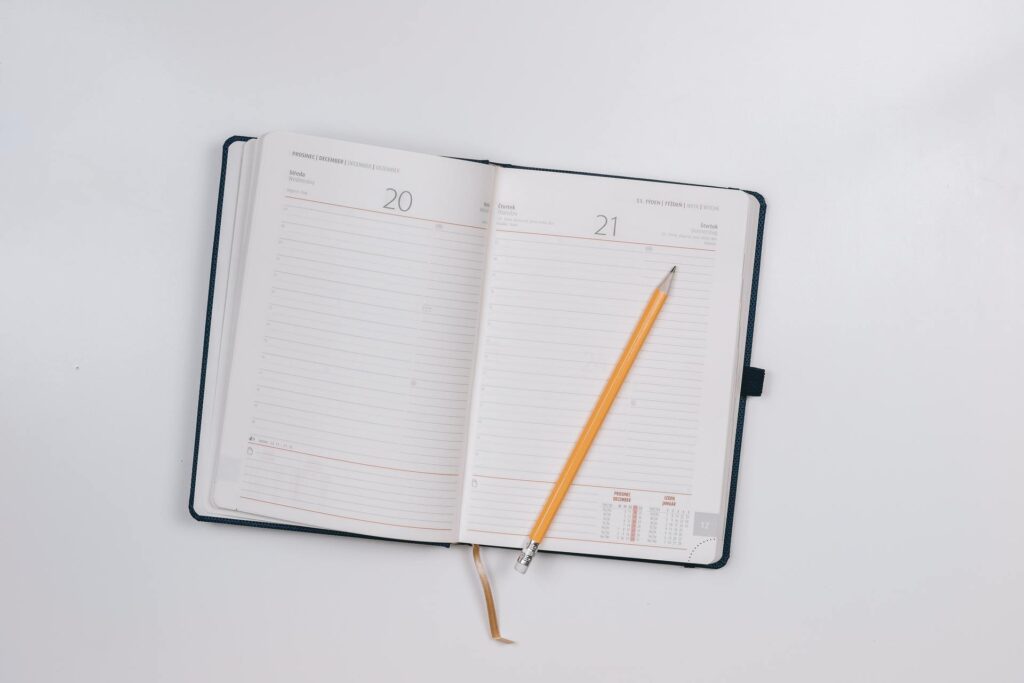 A diary open at a weekend, with a pencil