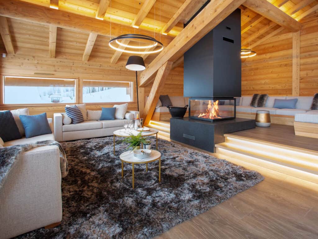 The modern living room at Bleu Infini