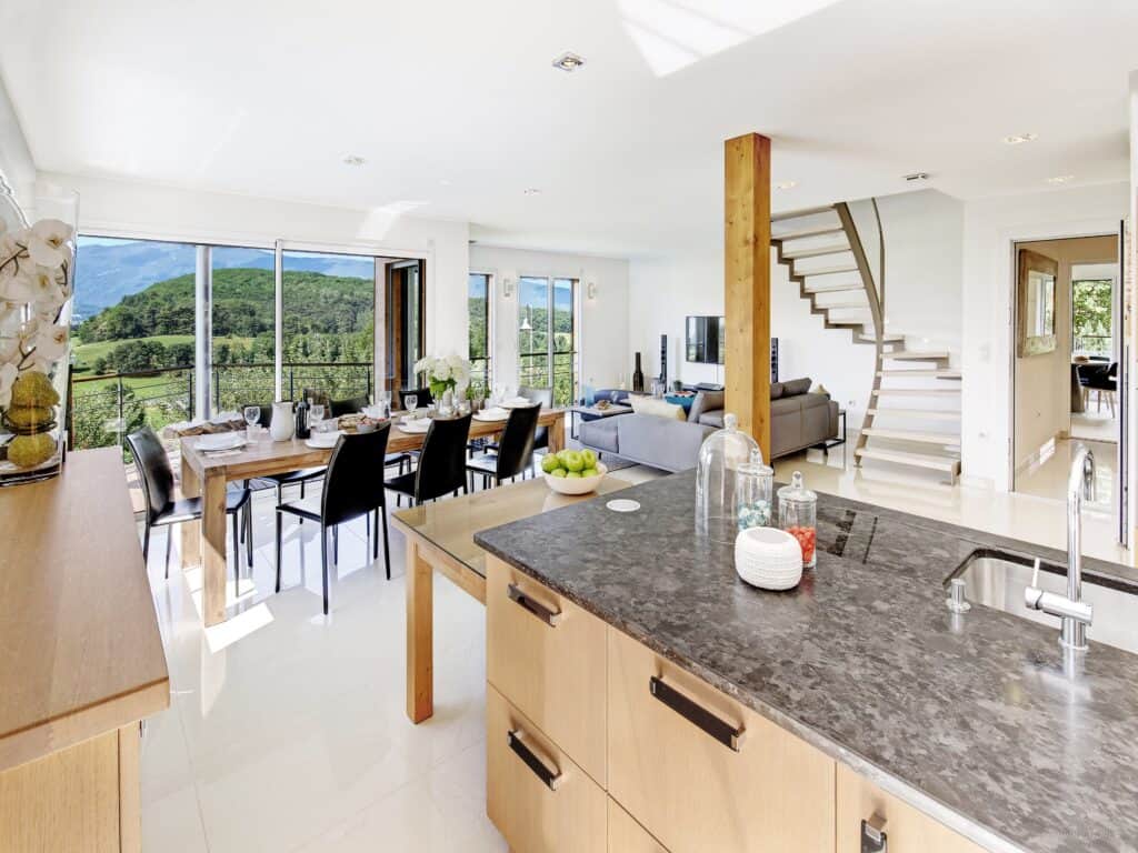 The living area at the luxury Villa Flying Dragon in Talloires