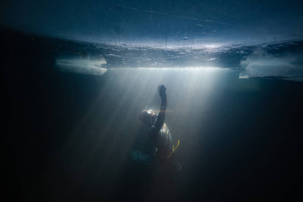 A diver explores the underwater world at Lake Montriond