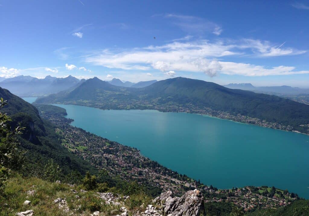 Lake Annecy seen from the mountains above
