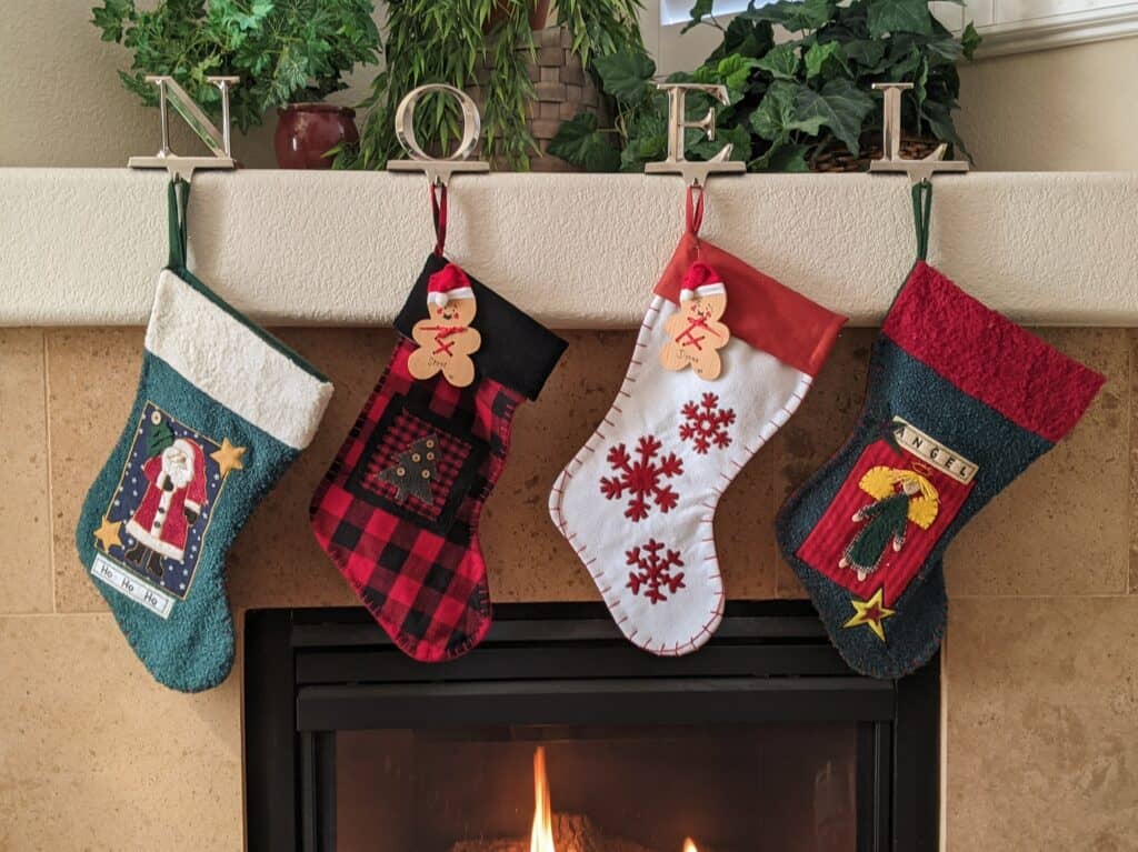Christmas stockings are often hung from the fireplace at Christmas