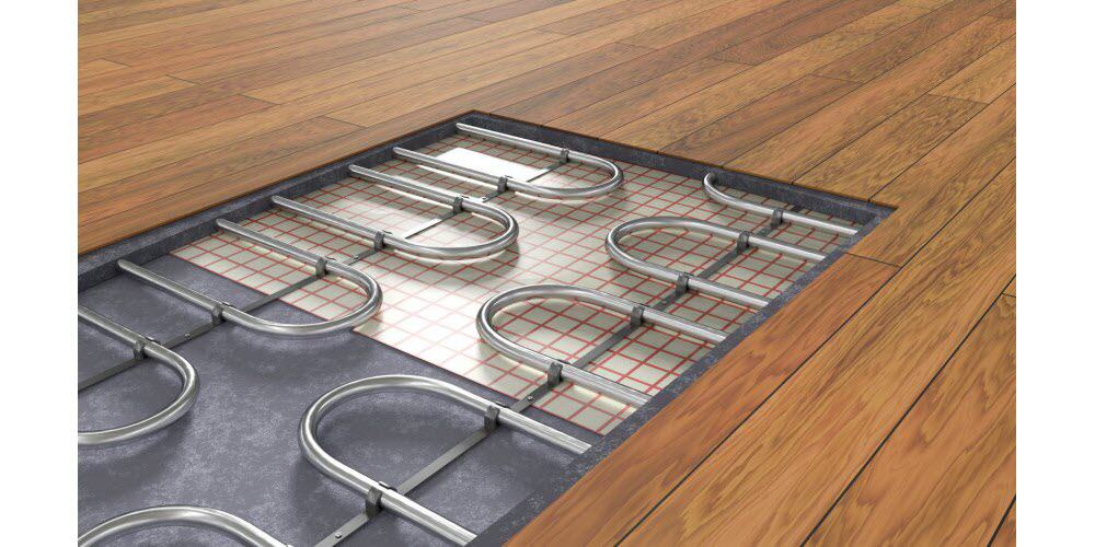 A heating system underneath a wooden floor
