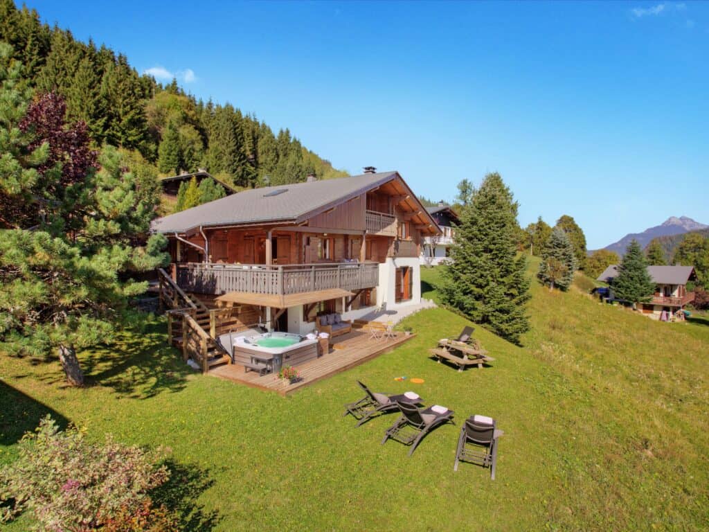 Sunny exterior shot of Chalet Batieu in La Clusaz