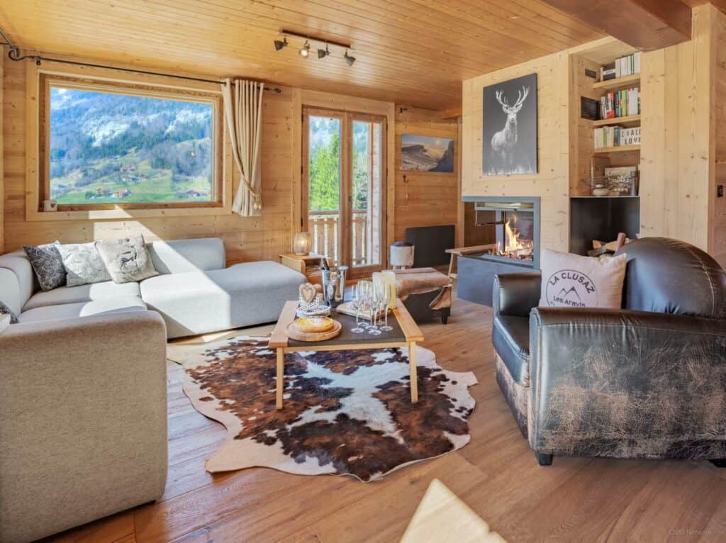 the cosy living room with a fireplace