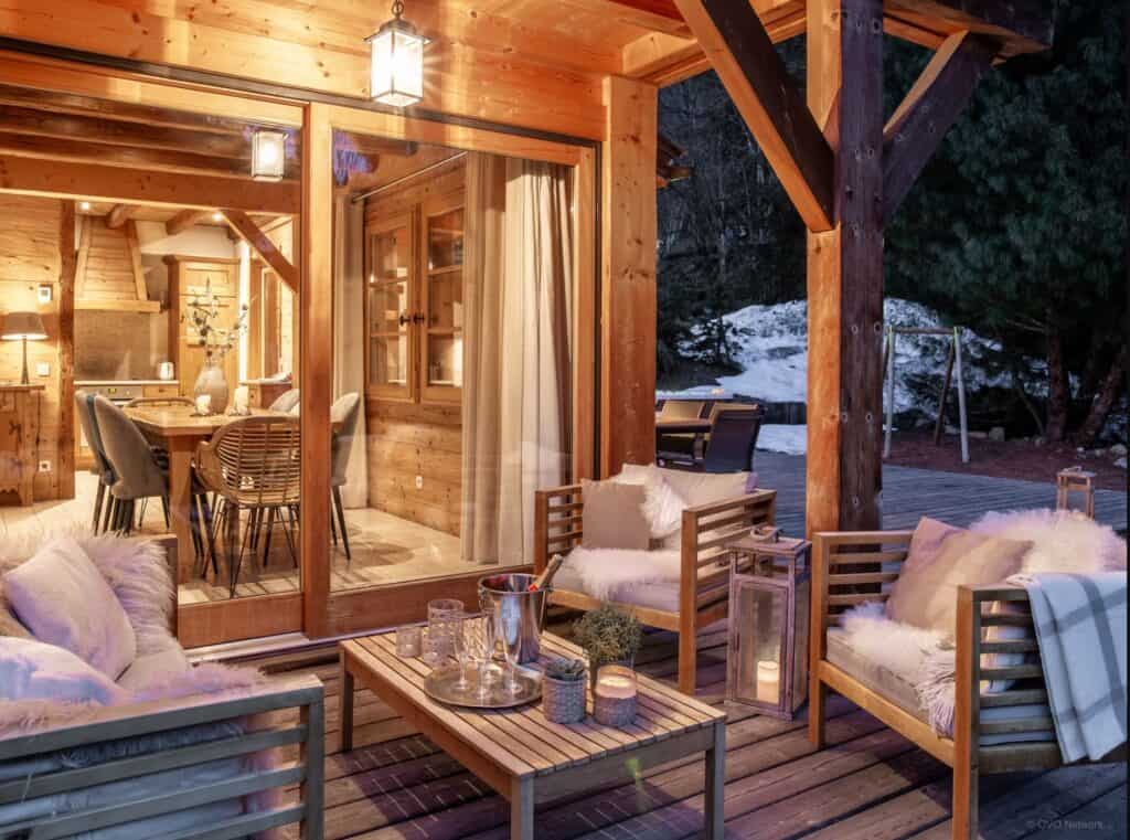 The furnished terrace at night