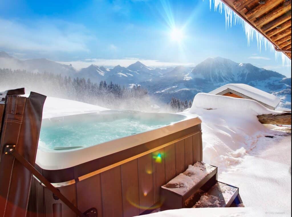 Hot tub with mountain views
