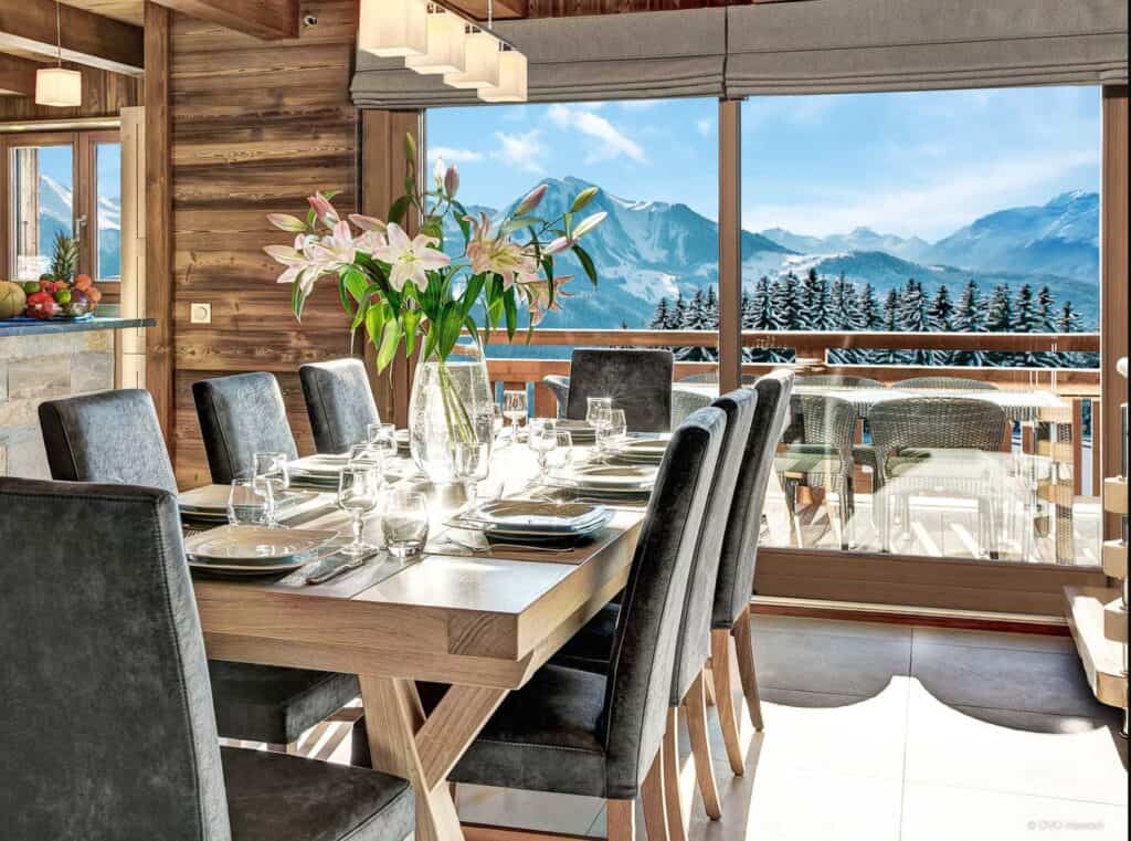Dining room with mountain views