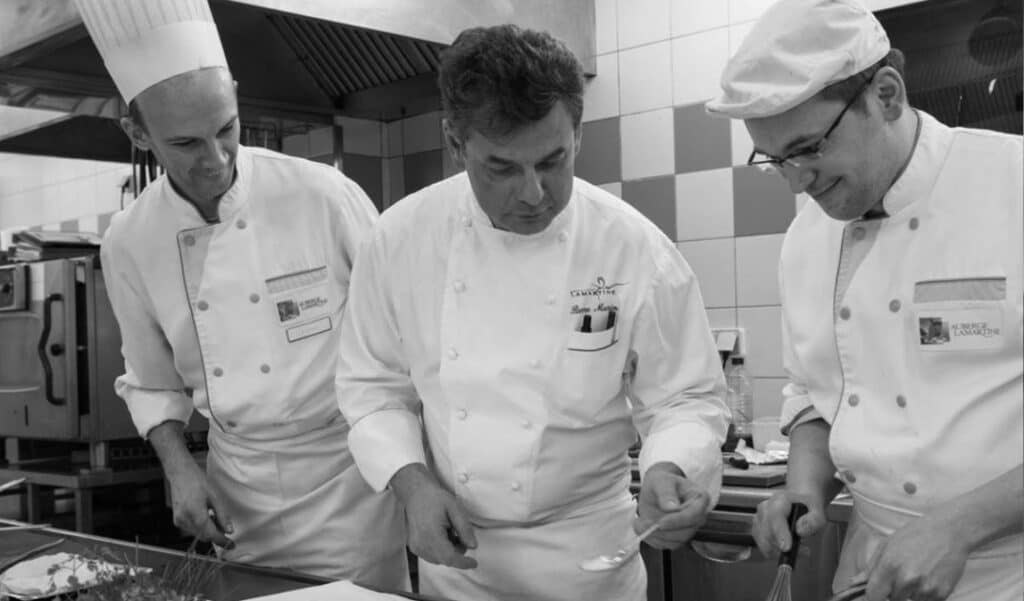 Pierre Marin and his team in the kitchen