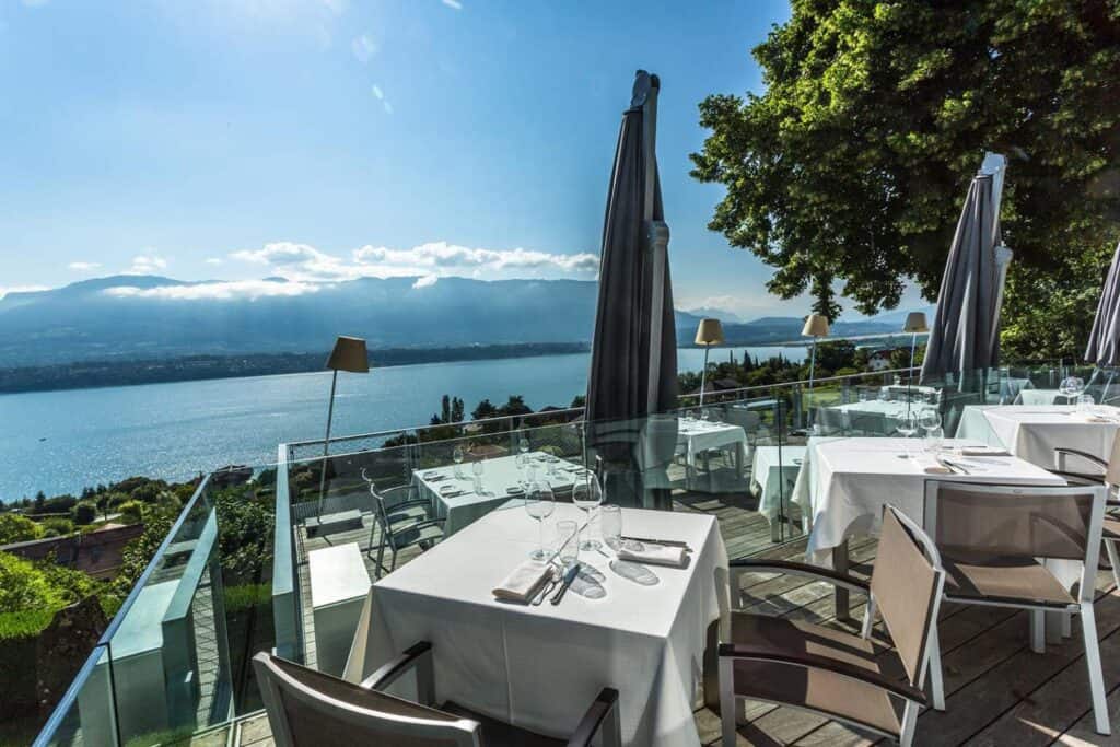 Tables on the terrace, with a view of the lac du Bourget