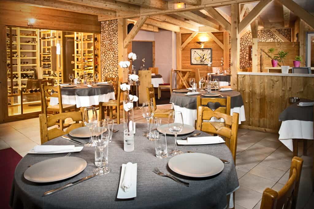 Plenty of wood and natural colours in the dining room at Le Farçon