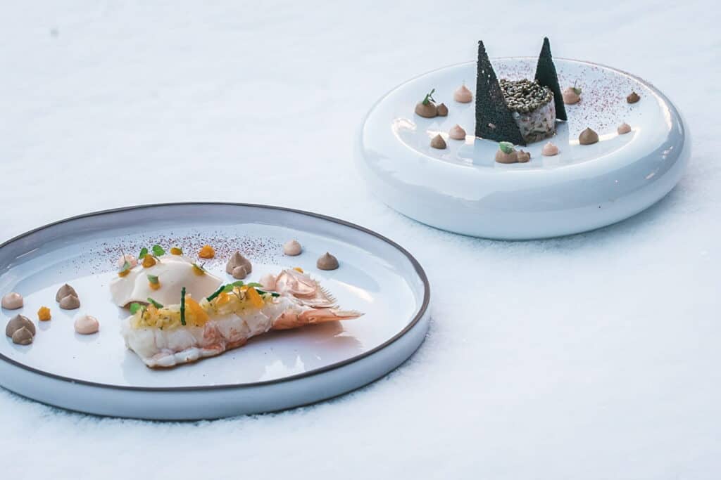 Beautiful dishes presented on simple white plates
