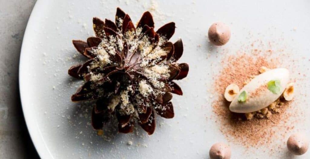 A chocolate desert designed to look like a water lily