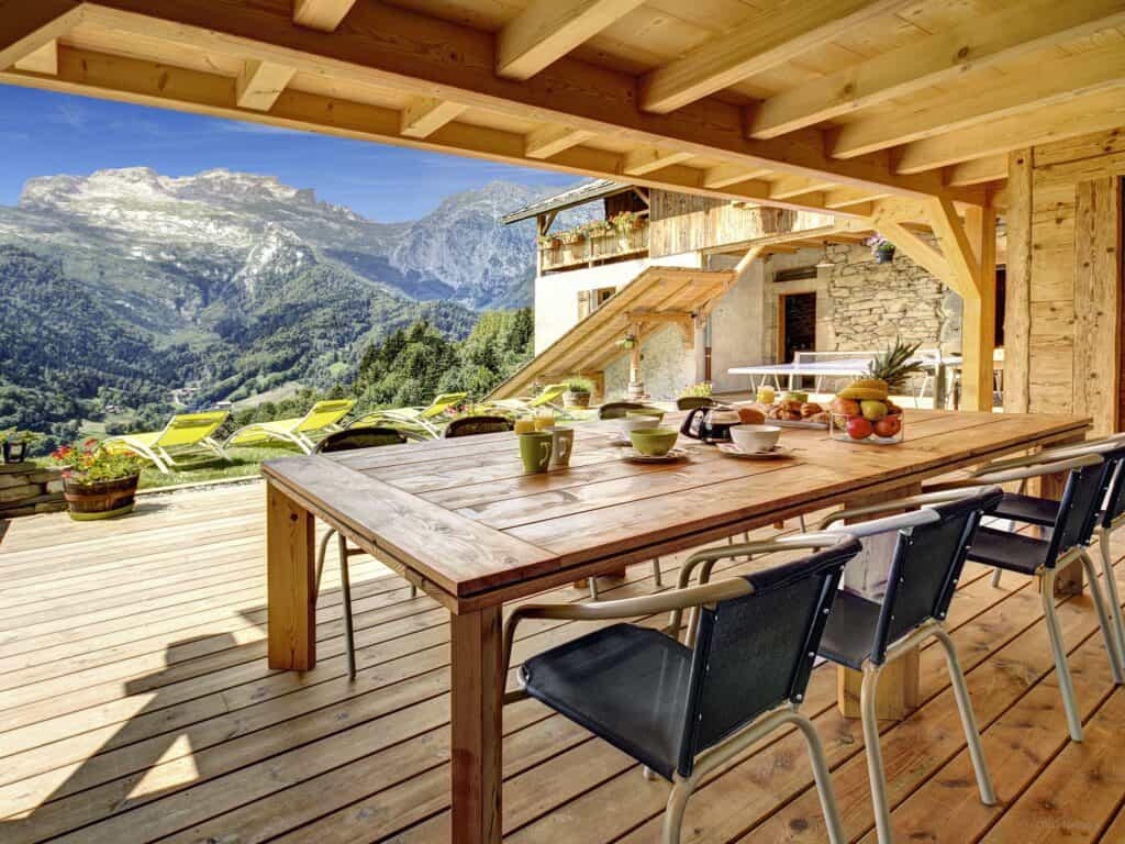 The dining terrace with a view at Chalet Ladroit