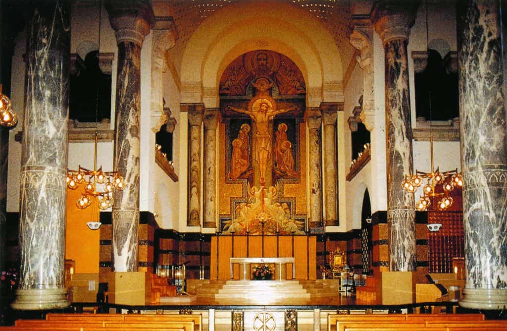The gold and marble altar at the Basilica of the Visitation