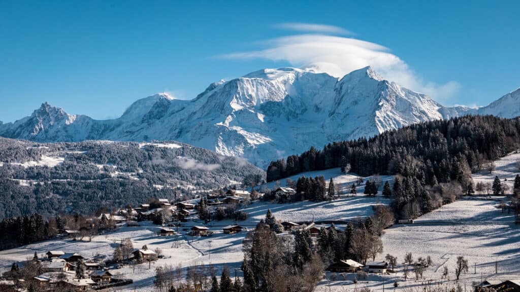 The Mont Blanc mountains under the snow.