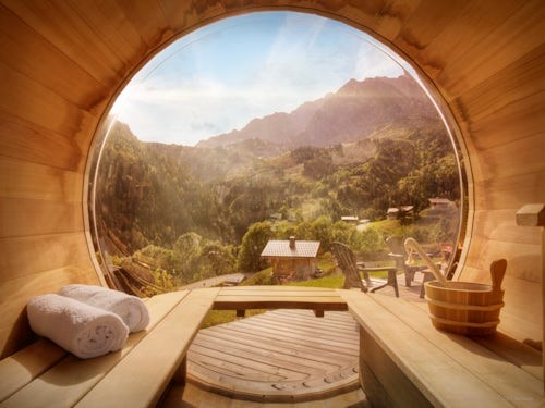 A view of the mountains from the bubble sauna
