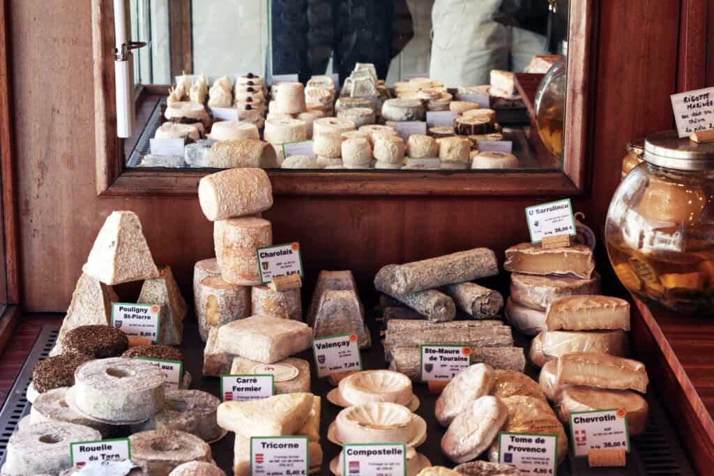 A display of local cheeses
