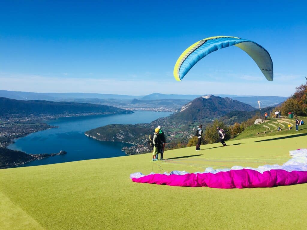 A paragliding launch pad overlooking Lake Annecy