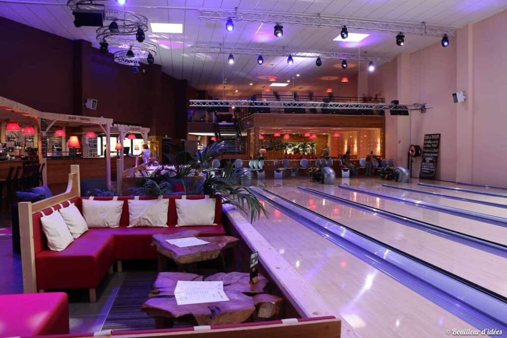 Bowling lanes and seating area