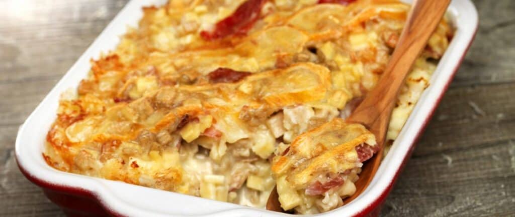 A baked dish of croziflettes
