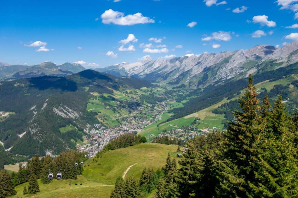 A view of La Clusaz from the mountains in summer
