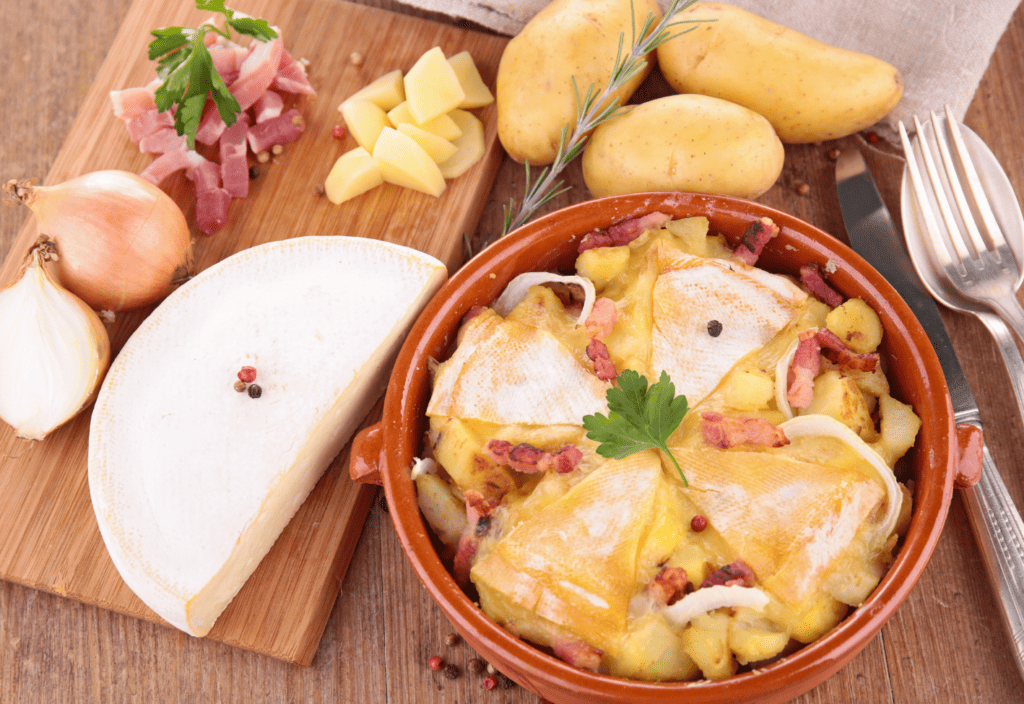 Tartiflette - a dish of Reblochon cheese, potatoes,  onions and bacon