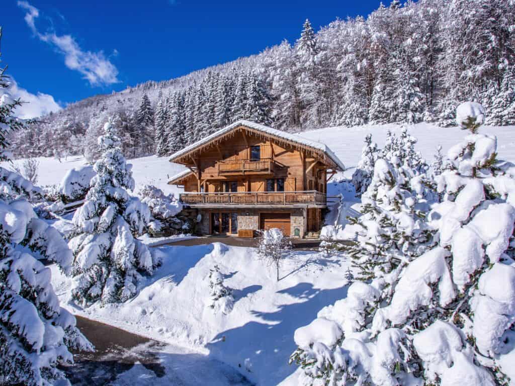 Secluded mountain Airbnb with snowy trees