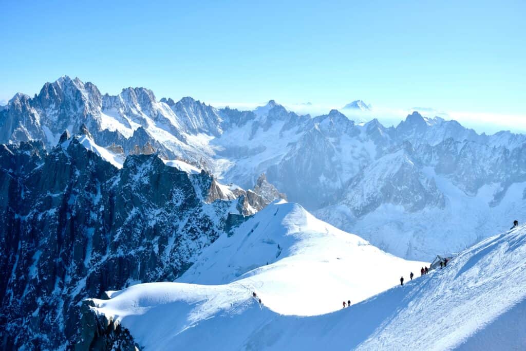 Chamonix mountains against blue skies
