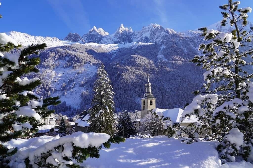 The beautiful resort of Chamonix in the snow