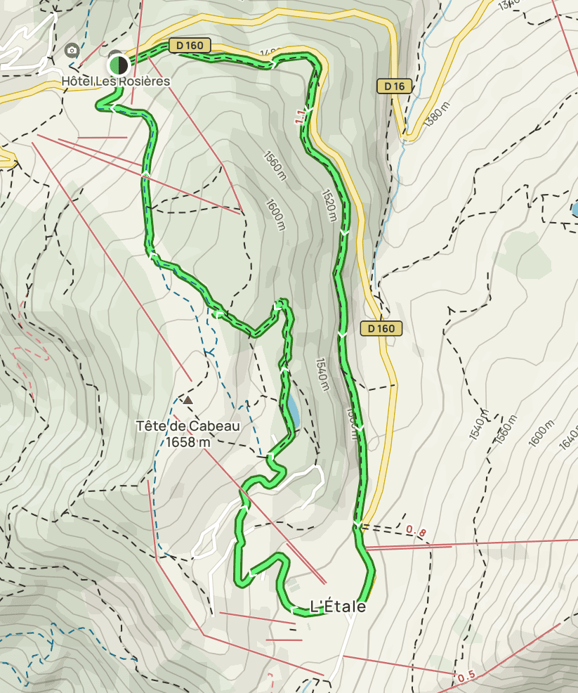 A map showing the route of the Circuit du Col de Merdassier