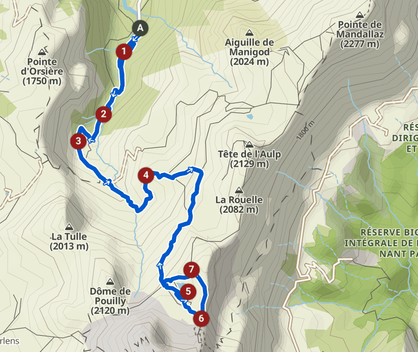 Map of the route of Lac du Mont Charvin – Pas de l'ours loop from Manigod
