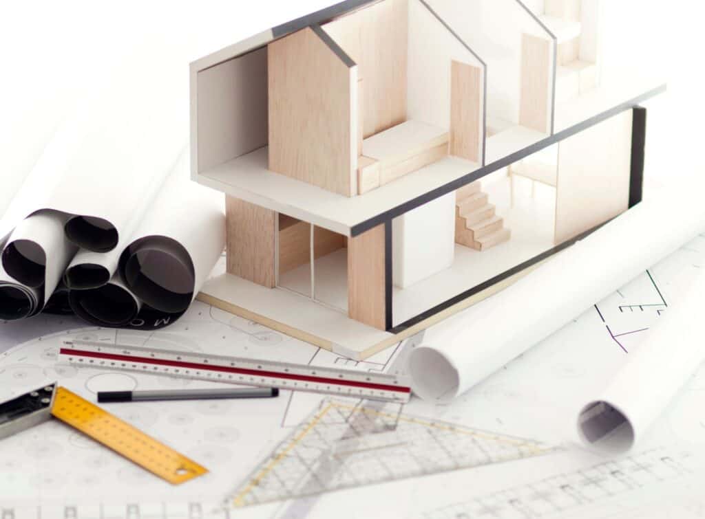 Maquette 3D en bois d'une maison.