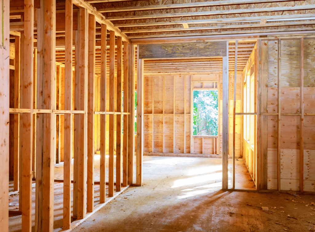 The interior of a building under construction