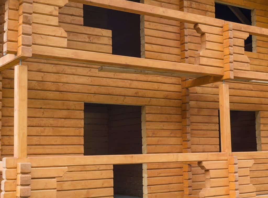 Construction of a wooden chalet building