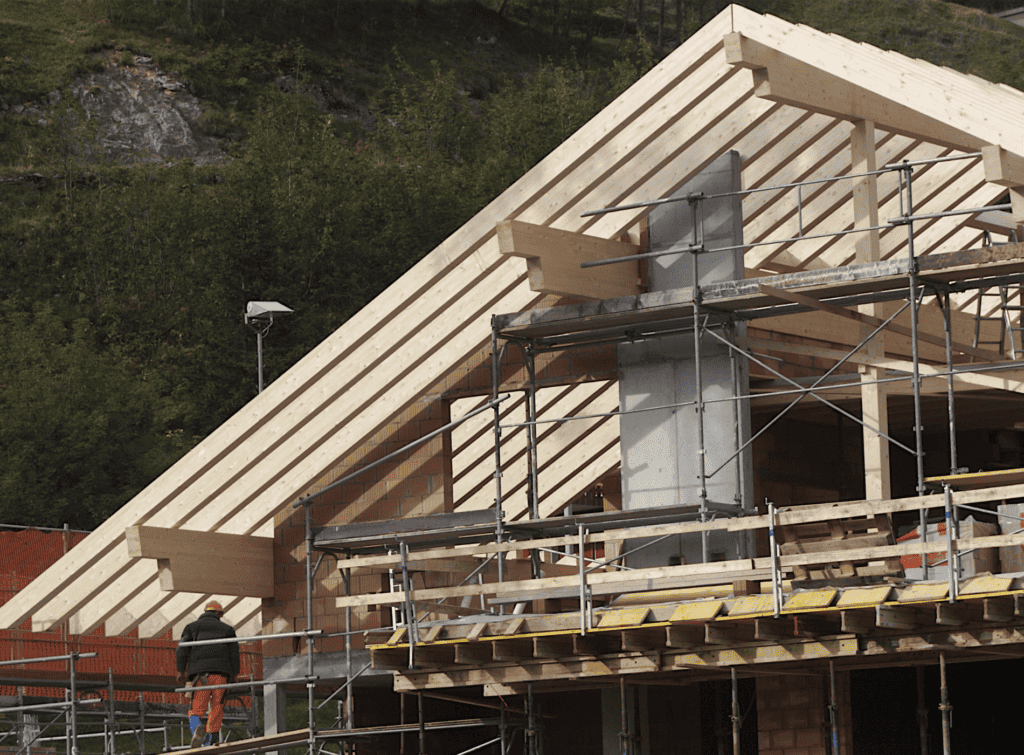 The roof of a chalet under construction