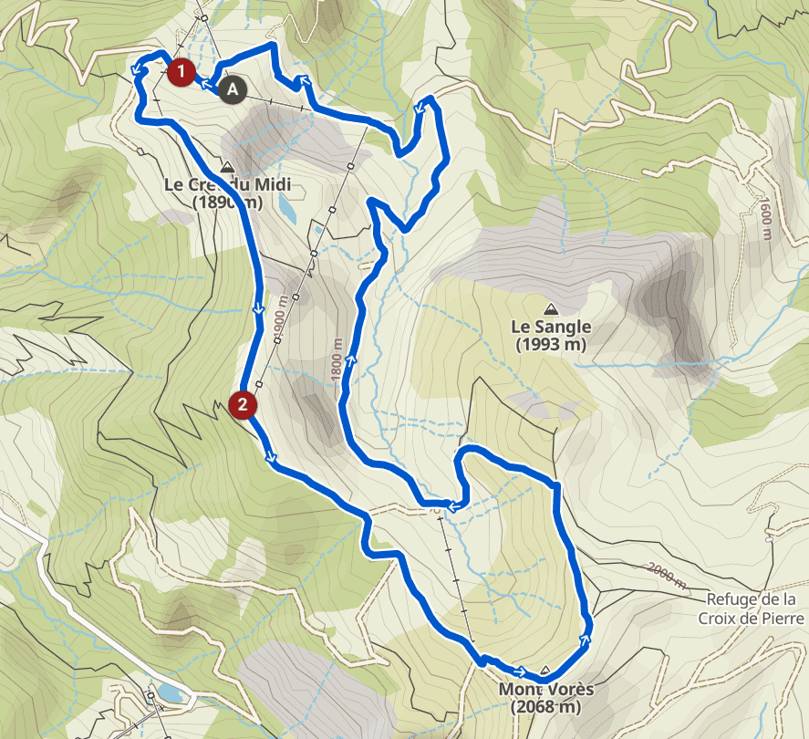 A map showing Le Ban Rouge loop from Praz-sur-Arly 