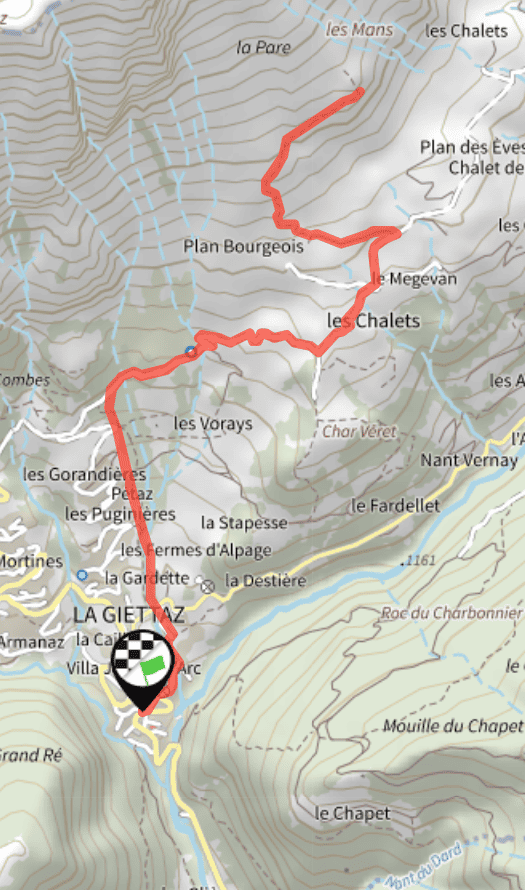 A map showing the route of La Vierge des Alpages