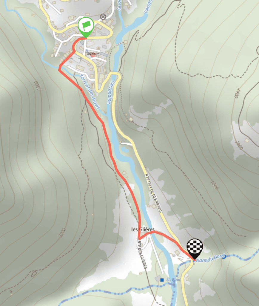 Map of the route of The Cascade of the Dard