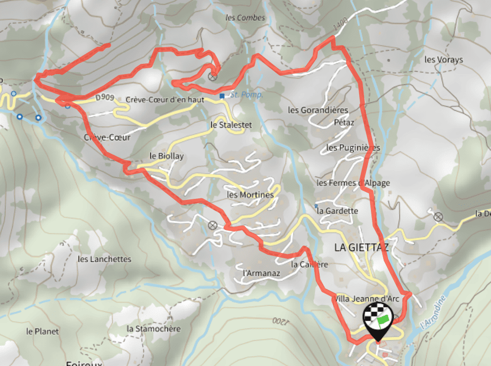 A map of the route of The Virgin of Chatelard