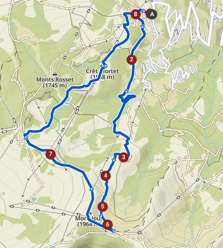 Carte de la boucle du Mont d'Arbois au départ de Demi-Quartier.