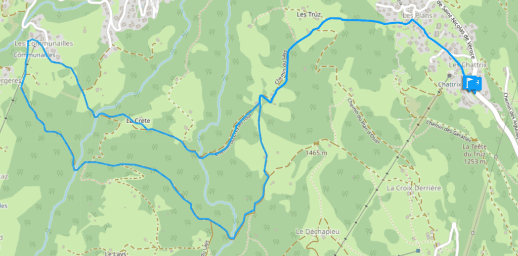 Itinéraire de la randonnée du tour de la Crête au départ de Saint-Gervais-les-Bains.