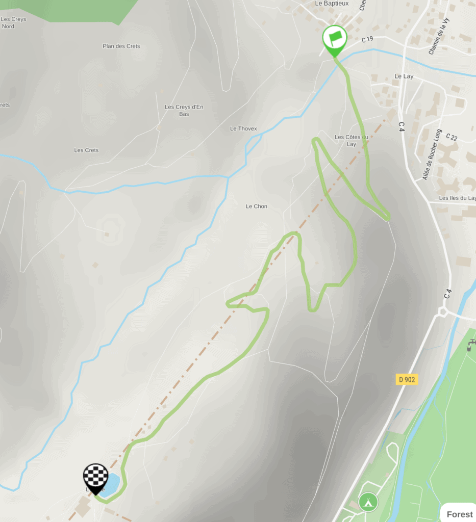 A map showing the route of Lake Etape from Baptieu