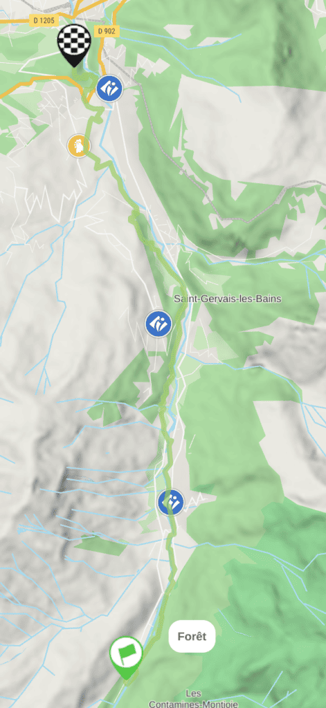 A map of the route of The Val-Montjoie Trail