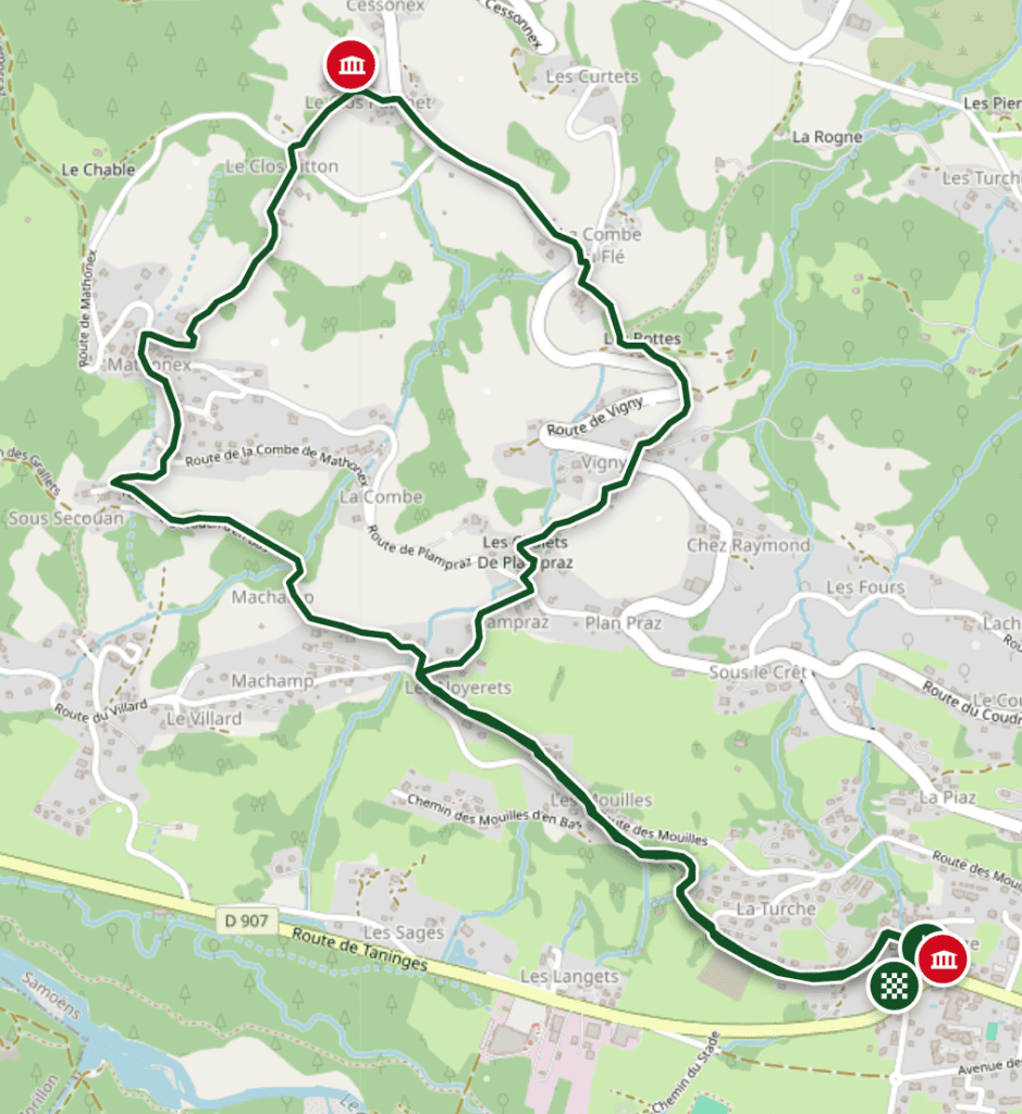 Map of the route of Le Bérouze-Mathonex-Vigny