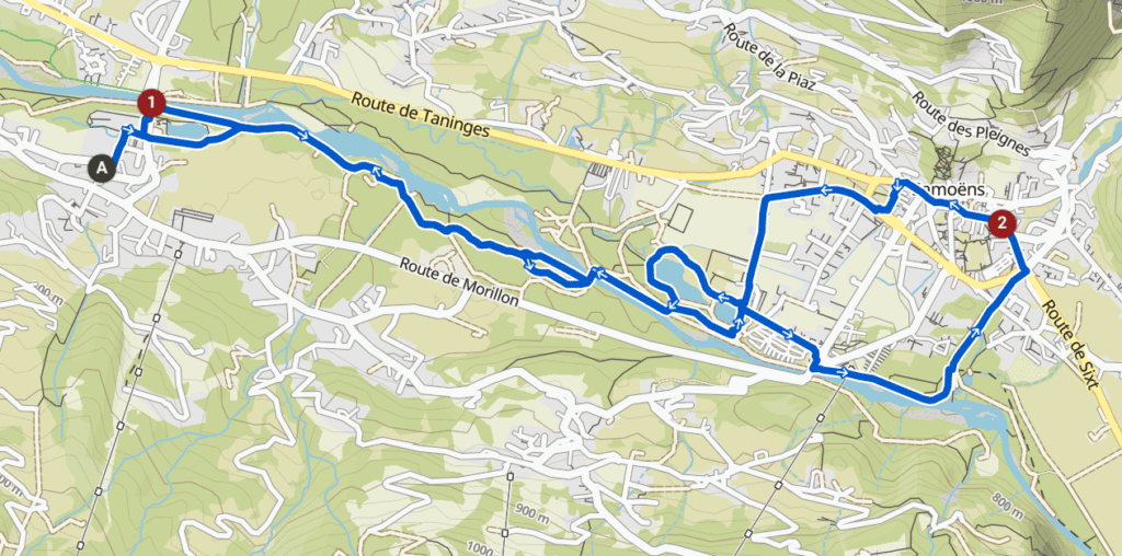 A map of the route of Giffre - Samoëns loop from Morillon